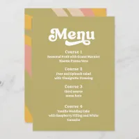 Retro Groovy 70s Green Pink Wedding Menu