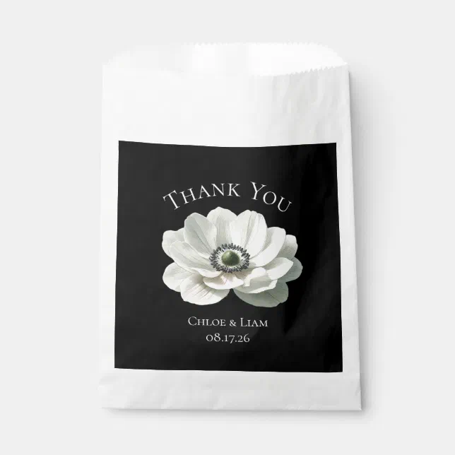 Elegant Anenome Flower Wedding Black & White Favor Bag