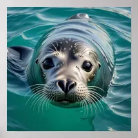 Cute Seal Sticking Head out of Water  Poster