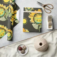 Sunflower Yellow black Girl Birthday Wrapping Paper