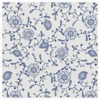 Hamptons Aesthetic Blue White Floral Boho Pattern Fabric