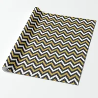 Black White and Gold Glitter Foil Chevron Zigzag Wrapping Paper