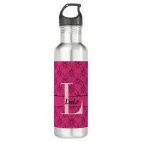 Hearts Monogram and Name Custom Water Bottle