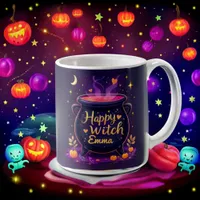 Personalized Happy Witch Halloween Cauldron Coffee Mug