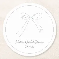 Quirky Hand Drawn Sketch Style Bow Bridal Shower  Round Paper Coaster