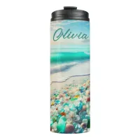 Pretty Ocean Beach with Sea Glass Personalized Thermal Tumbler