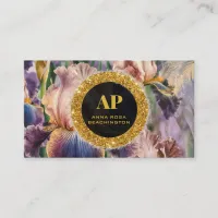 *~* iris Flowers Floral Glitter Gold Business Card