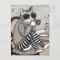 An Adorable Cat With A Coffee Encaustic Postcard