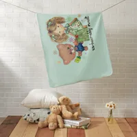  Sweet Teddy Bear and Girl in Teal blue Baby Blanket