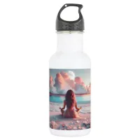 Beautiful Woman Meditating on Beach Blank Stainless Steel Water Bottle