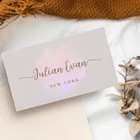 Modern Script Shiny Holographic Watercolor Beige Business Card