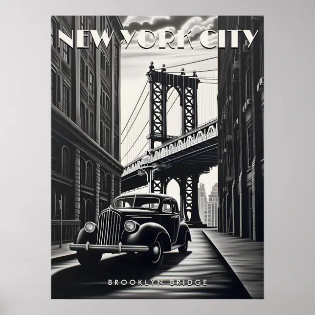 Brooklyn Bridge New York USA Travel Vintage Art Poster