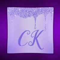 Initials Monogram with Purple Glitter | Trinket Tray