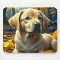 Puppy Dog Playing in Fall Leaves   Mouse Pad