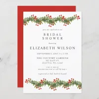 Rustic Boughs of Holly Christmas Bridal Shower Invitation