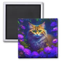 Cute Orange Kitty Cat in Flowers Magnet