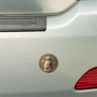 Gold Sitting Cat Medallion Car Magnet