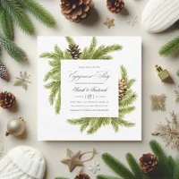 Evergreen Winter Pines Holiday Engagement Party Invitation