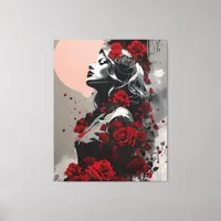 Woman with Red Roses Canvas Print