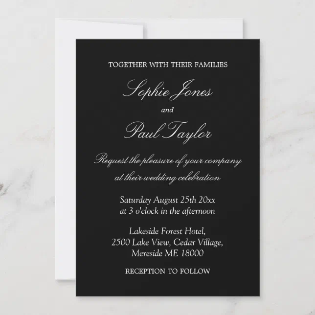 Elegant Black White Script Wedding Invitation