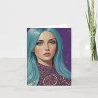 Blue Hair AI art blank iniside all Occasions  Card