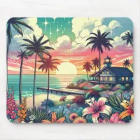 Pink and Turquoise Paradise | Beach Art Mouse Pad