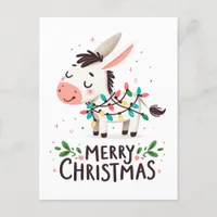 Adorable Merry Christmas Donkey Watercolor Lights Postcard