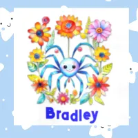 Monogram Boy Name - Cute spider in blue | Window Cling