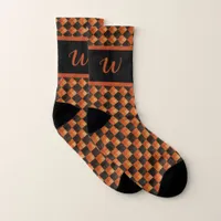 Retro Orange and Black Halloween Diamond Print  Socks