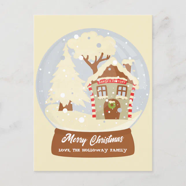 modern Merry Christmas snowglobe cute illustration Holiday Postcard