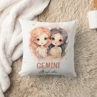Cute Watercolor Illustration Gemini Zodiac Name Throw Pillow