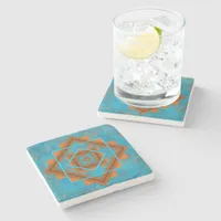 Southwest Mountain Peaks Turquoise Geometric Stone Coaster