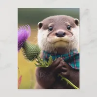 An otter with a thistle postcard