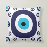 Stylish Nazar Navy Blue Aqua Evil Eye Lucky Charm Throw Pillow