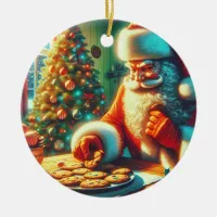 Vintage Christmas Santa Eating Cookies Ceramic Ornament