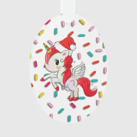 Red Holiday Unicorn and Sprinkles Christmas Ornament