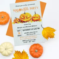 Jack O' Lanterns on Autumn Leaves Halloween Party Invitation