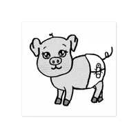 Cute Little Pig   Farm Animal Rubber Stamp