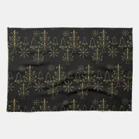 Gold Christmas Tree Bell and Snowflake Pattern Kitchen Towel
