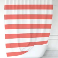 Modern Coral and White Wide Stripes Shower Curtain