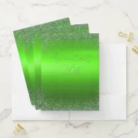 Green Brushed Metal Glitter Monogram Simple | Pocket Folder