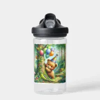 Cute Watercolor Cartoon Baby Bear Cub Birthday Water Bottle