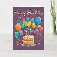 Bright Colorful Cake Party Balloons Birthday Card