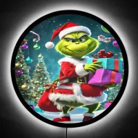 The Grinch in Santa outfit with colorful gifts LED Sign