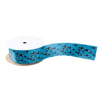 Orca Killer Whales Swimming in a Pod on Blue Satin Ribbon