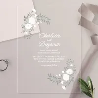 Greenery White Floral Wedding Acrylic Invitations