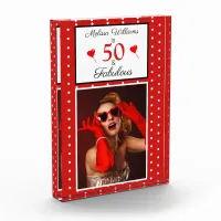 50 & Fabulous Personal 50th Birthday White Red Dot Photo Block