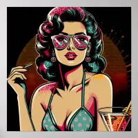 Comic Retro Pinup Girl with a Cocktail