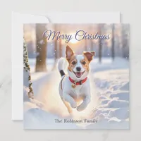 Cute Jack Russell Dog Winter Snow Christmas Holiday Card