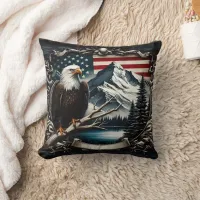 Majestic Eagle With American Flag Background Throw Pillow